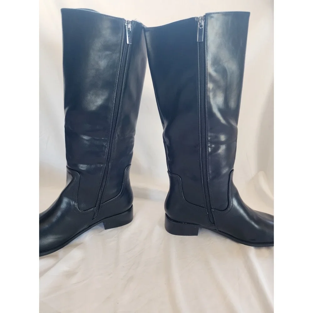 Shoe'N Tale Black Knee High Boots Vegan Leather Tall Riding Boots Womens Size 10